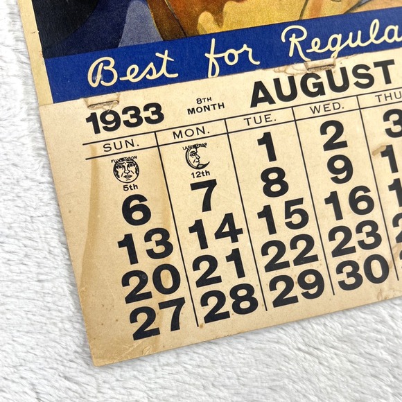 tobacco calendar 1933 Hand Mate Chewing Tobacco Advertising Calendar 14\